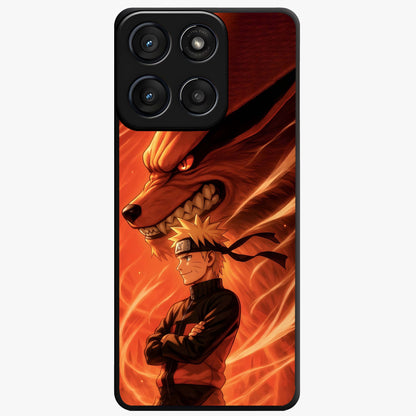 Nine Tails Legacy Glass Case showing flat back view with powerful nine-tailed fox inspired artwork and glossy glass finish.