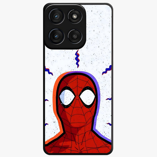 Omg Spiderman Glass Case showing flat back view with bold superhero inspired artwork and glossy glass finish.