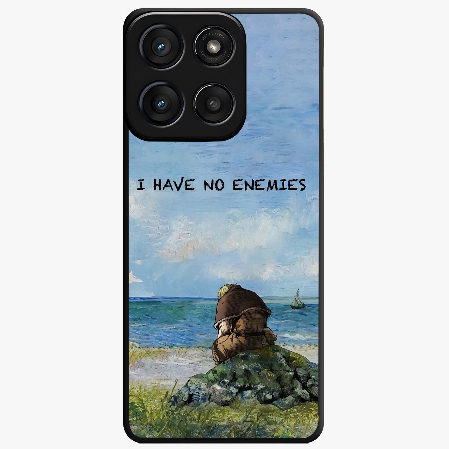 Peace Beyond War Glass Case showing flat back view with symbolic peace themed artwork and glossy glass finish.