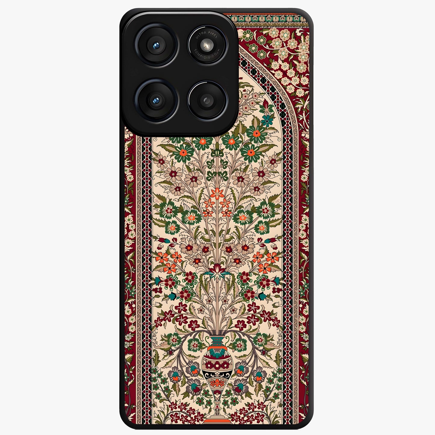 Persian Inspired Glass Case showing flat back view with ornate Persian style pattern artwork and glossy glass finish.