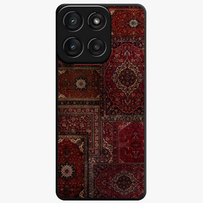 Persian Velvet Tale Glass Case showing flat back view with luxurious Persian velvet pattern artwork and glossy glass finish.
