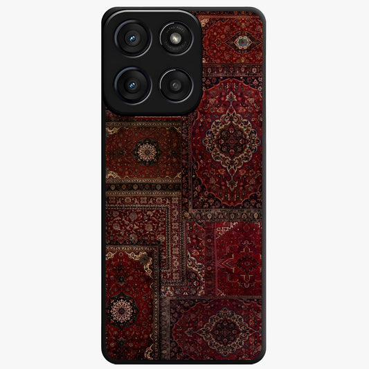 Persian Velvet Tale Glass Case showing flat back view with luxurious Persian velvet pattern artwork and glossy glass finish.