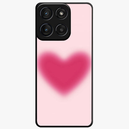 Pink Aura Heart Glass Case showing flat back view with glowing heart artwork and glossy glass finish.