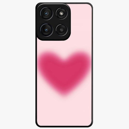 Pink Aura Heart Glass Case showing flat back view with glowing heart artwork and glossy glass finish.