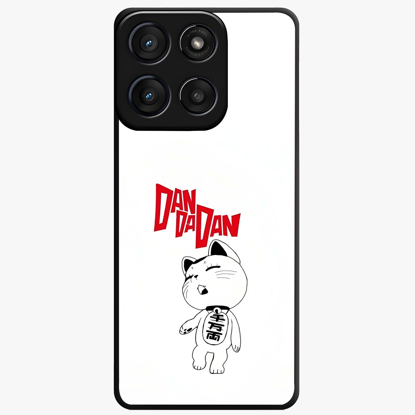 Playful Spirit Charm Glass Case showing flat back view with cheerful charm themed artwork and glossy glass finish.