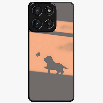 Puppy Shadow Art Glass Case showing flat back view with cute puppy shadow style artwork and glossy glass finish.