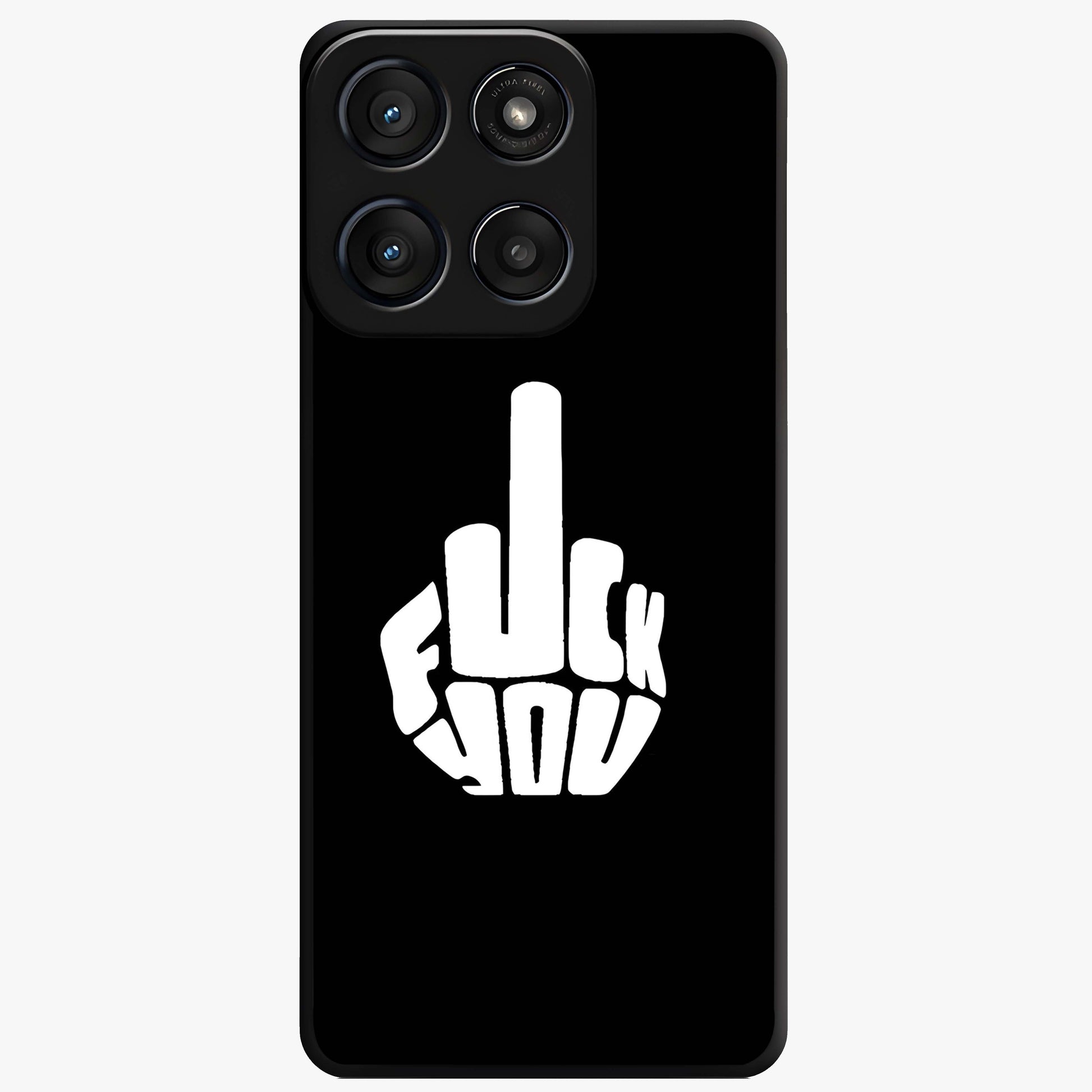 Rebel Mode On Glass Case showing flat back view with bold rebellious typography artwork and glossy glass finish.