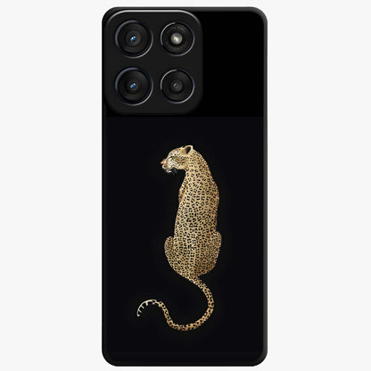 Regal Leopard Glass Case showing flat back view with bold leopard artwork and glossy glass finish.
