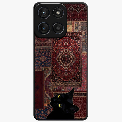 Regal Magic Cat Apple Glass Case showing flat back view with magical cat artwork holding apple and glossy glass finish.