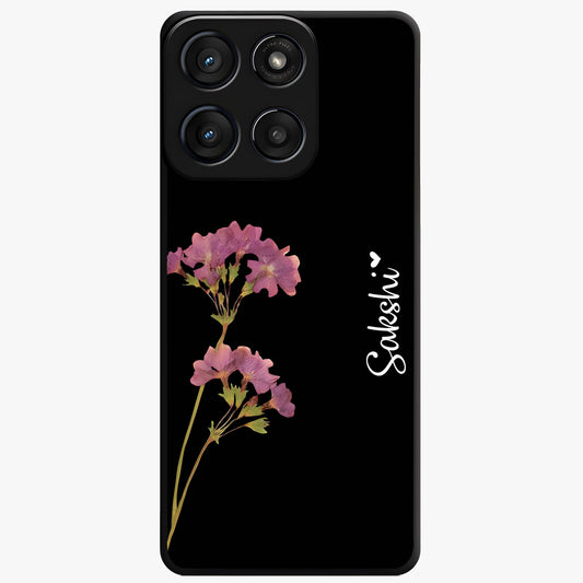 Riching Lavender Flower Custom Name Glass Case showing flat back view with lavender floral artwork and personalized name design.