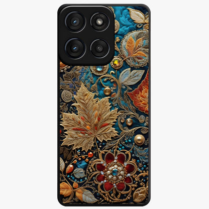 Royal Jewel Garden Glass Case showing flat back view with decorative floral garden artwork and glossy glass finish.