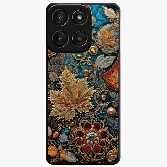 Royal Jewel Garden Glass Case showing flat back view with decorative floral garden artwork and glossy glass finish.