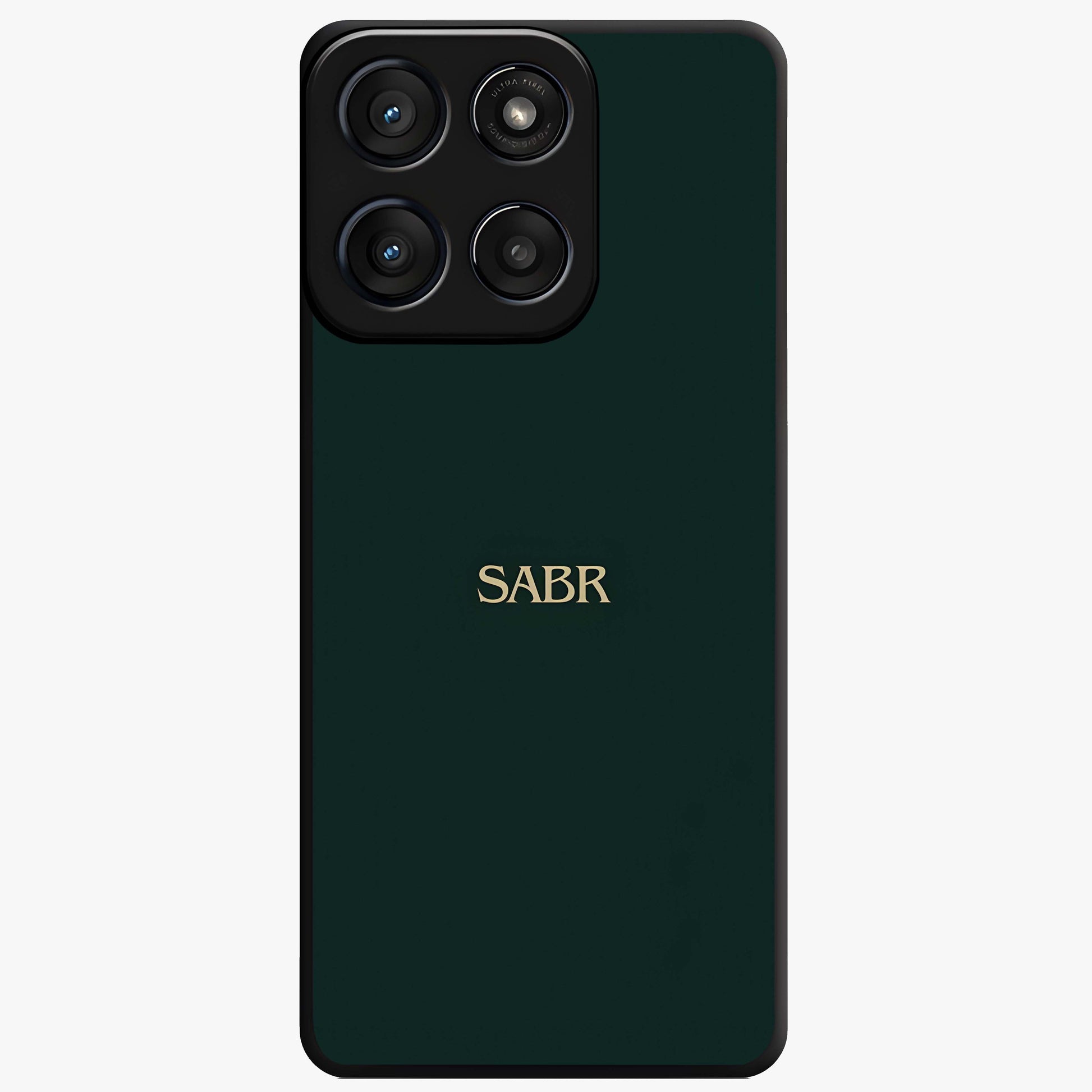 Sabr Minimal Patience Glass Case showing flat back view with minimalist typography artwork and glossy glass finish.