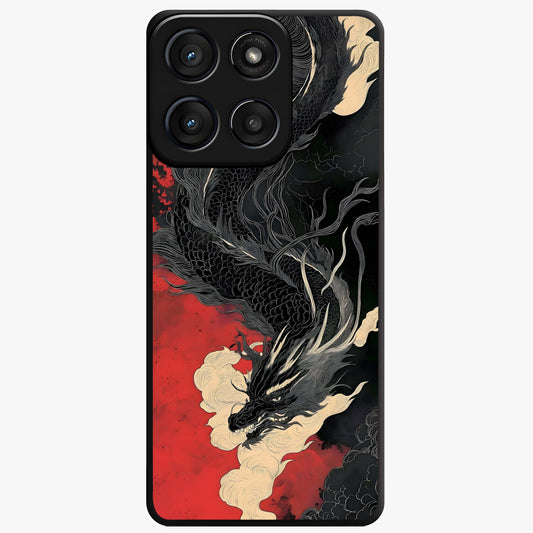 Shadow Dragon Fury Glass Case showing flat back view with fierce dragon artwork and glossy glass finish.