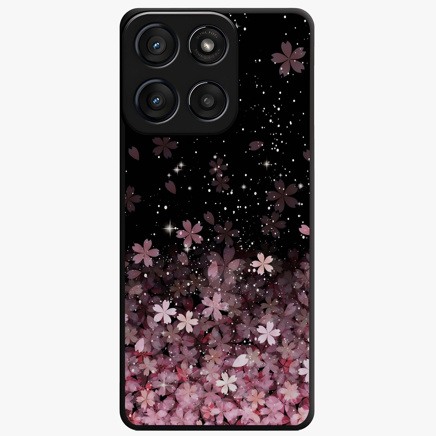 Small Starry Flowers Glass Case showing flat back view with delicate starry floral artwork and glossy glass finish.
