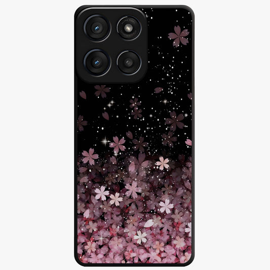 Small Starry Flowers Glass Case showing flat back view with delicate starry floral artwork and glossy glass finish.