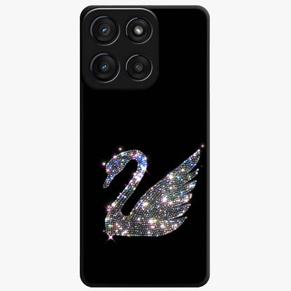 Starlit Swan Grace Glass Case showing flat back view with graceful swan artwork under starry sky and glossy glass finish.