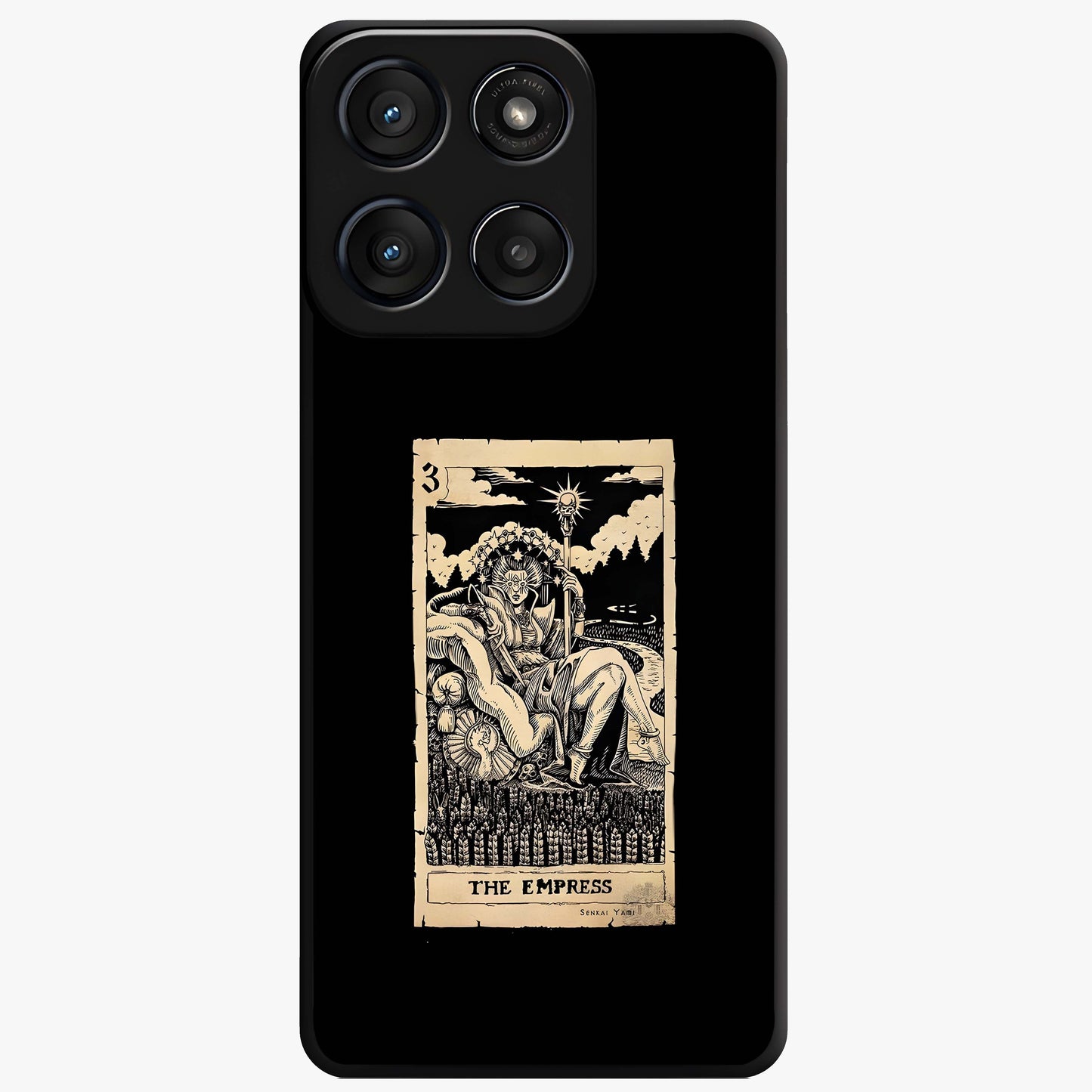 The Empress Glass Case showing flat back view with regal feminine artwork and glossy glass finish.