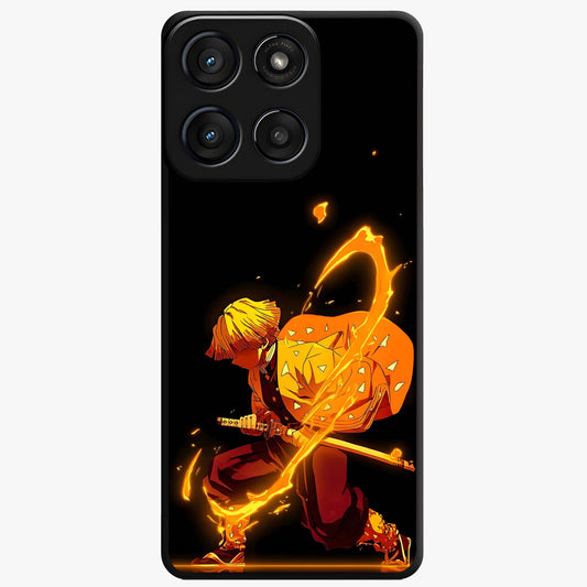 Thunder Flame Execution Glass Case showing flat back view with powerful flame and lightning artwork and glossy glass finish.
