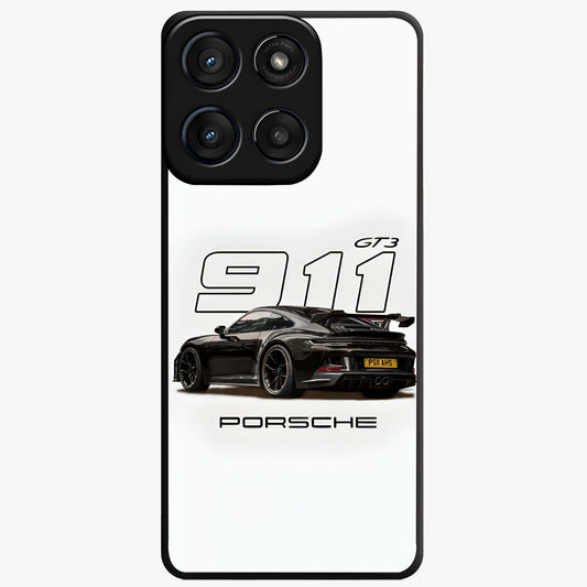 Turbo Legacy Icon Glass Case showing flat back view with iconic sports car inspired artwork and glossy glass finish.