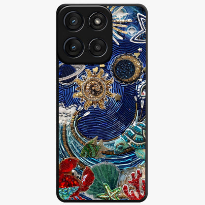 Universe Underwater Spark Glass Case showing flat back view with cosmic underwater themed artwork and glossy glass finish.