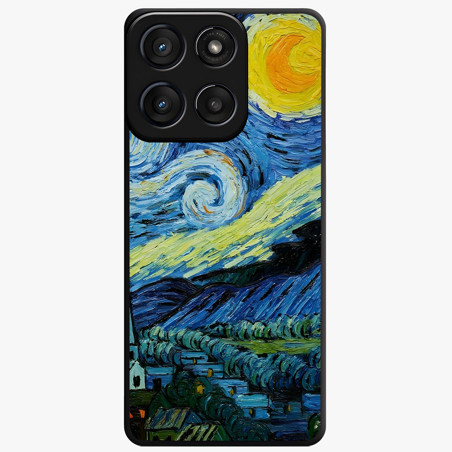 Van Gogh Art Glass Case showing flat back view with classic painterly artwork inspired by Van Gogh style and glossy glass finish.