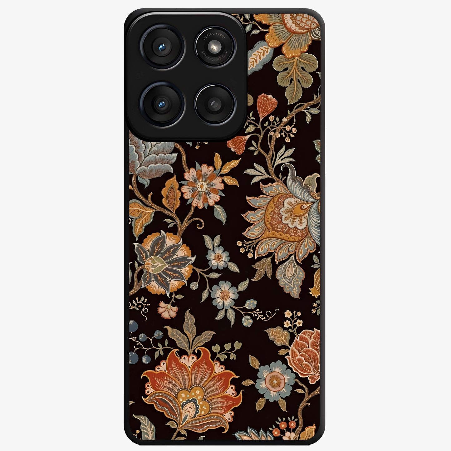 Vintage Floral Dream Glass Case showing flat back view with classic floral artwork and glossy glass finish.