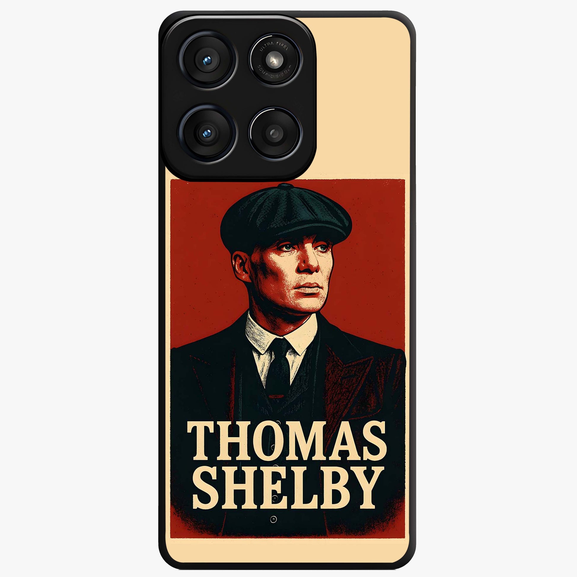 Vintage Mafia Authority Glass Case showing flat back view with bold vintage mafia inspired artwork and glossy glass finish.