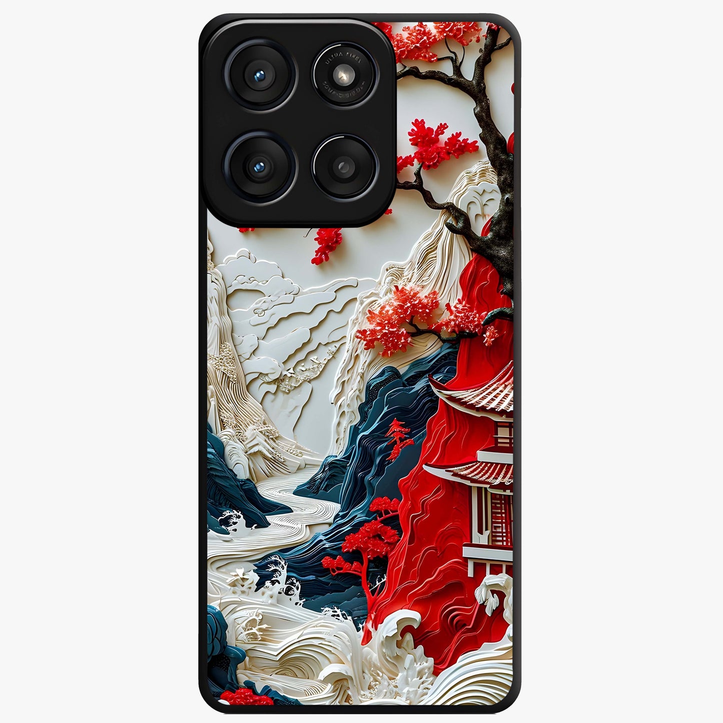 Whispers Of Sakura Waves Glass Case showing flat back view with cherry blossom wave artwork and glossy glass finish.