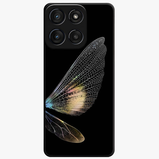 Whispers Of Wings Glass Case showing flat back view with graceful wing inspired artwork and glossy glass finish.