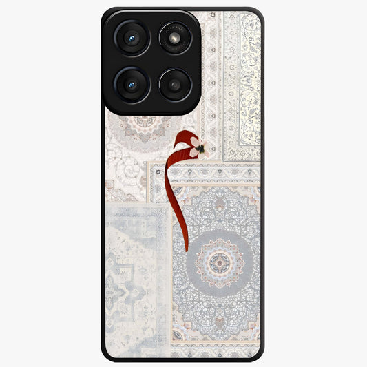 White Aesthetic Bow Glass Case showing flat back view with minimal bow artwork and glossy glass finish.