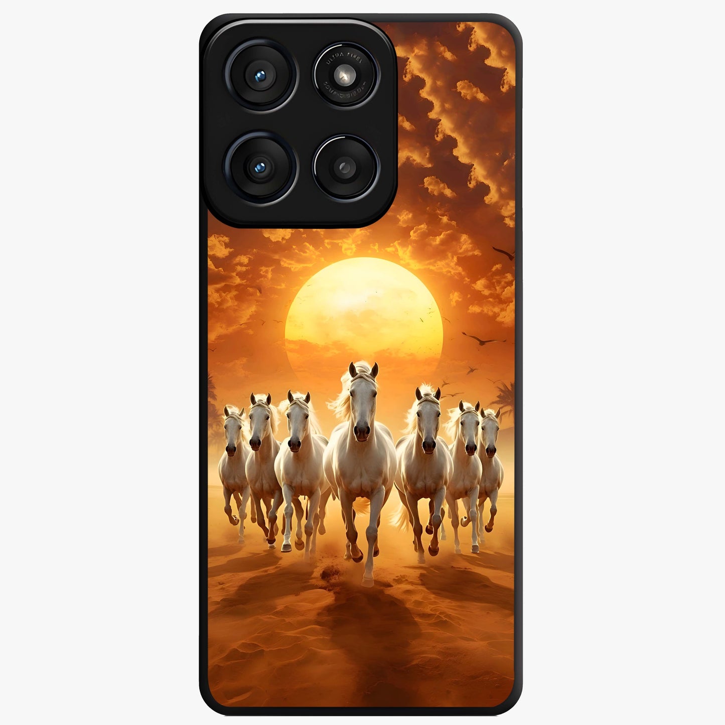 Wild Sunset Majesty Glass Case showing flat back view with majestic sunset landscape artwork and glossy glass finish.
