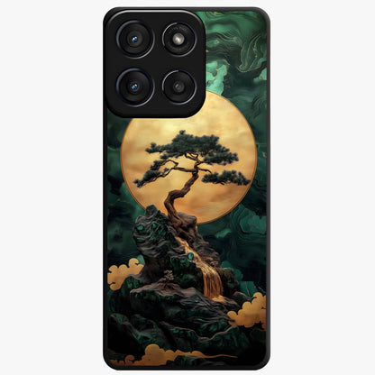 Zen Moon Rise Glass Case showing flat back view with calm moonrise artwork and glossy glass finish.