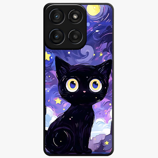 Abstract Cat Art Glass Case showing flat back view with artistic cat illustration and glossy glass finish.