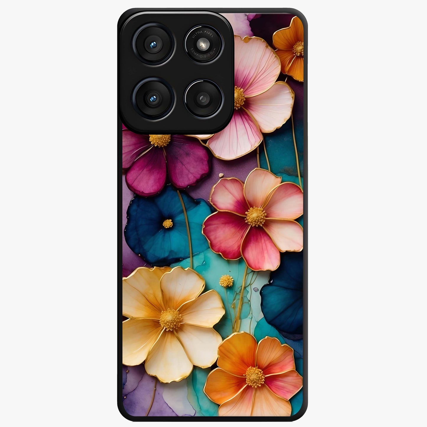 Artlyn Grace Flower Pattern Glass Case showing flat back view with elegant floral pattern artwork and glossy glass finish.