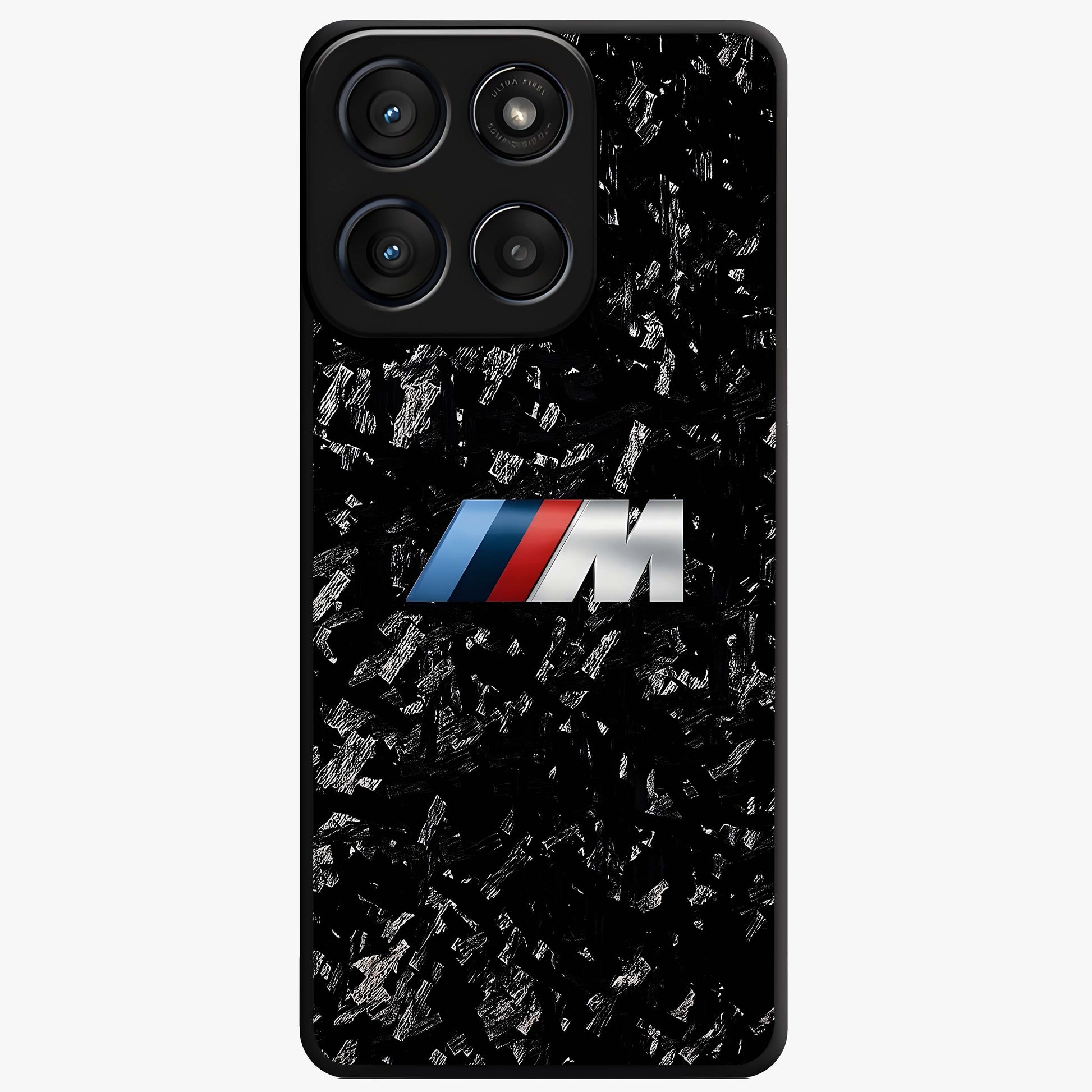 Carbon Speed Mark Glass Case showing flat back view with sporty carbon pattern artwork and glossy glass finish.