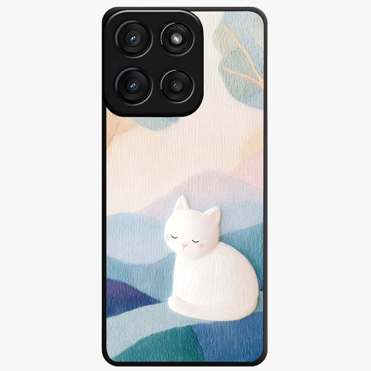Cotton Dream Cat Glass Case showing flat back view with soft dreamy cat artwork and glossy glass finish.