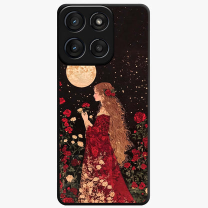 Crimson Dreams Glass Case showing flat back view with dreamy crimson artwork and glossy glass finish.
