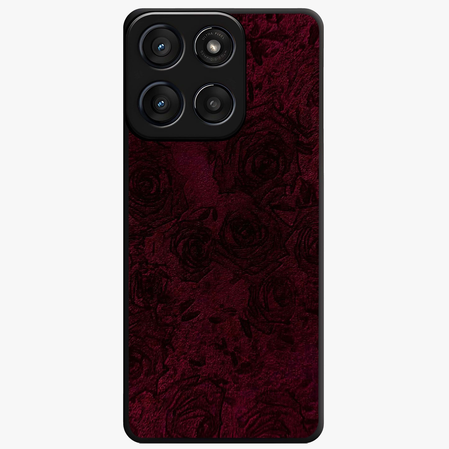 Crimson Fade Flow Glass Case showing flat back view with flowing crimson gradient artwork and glossy glass finish.