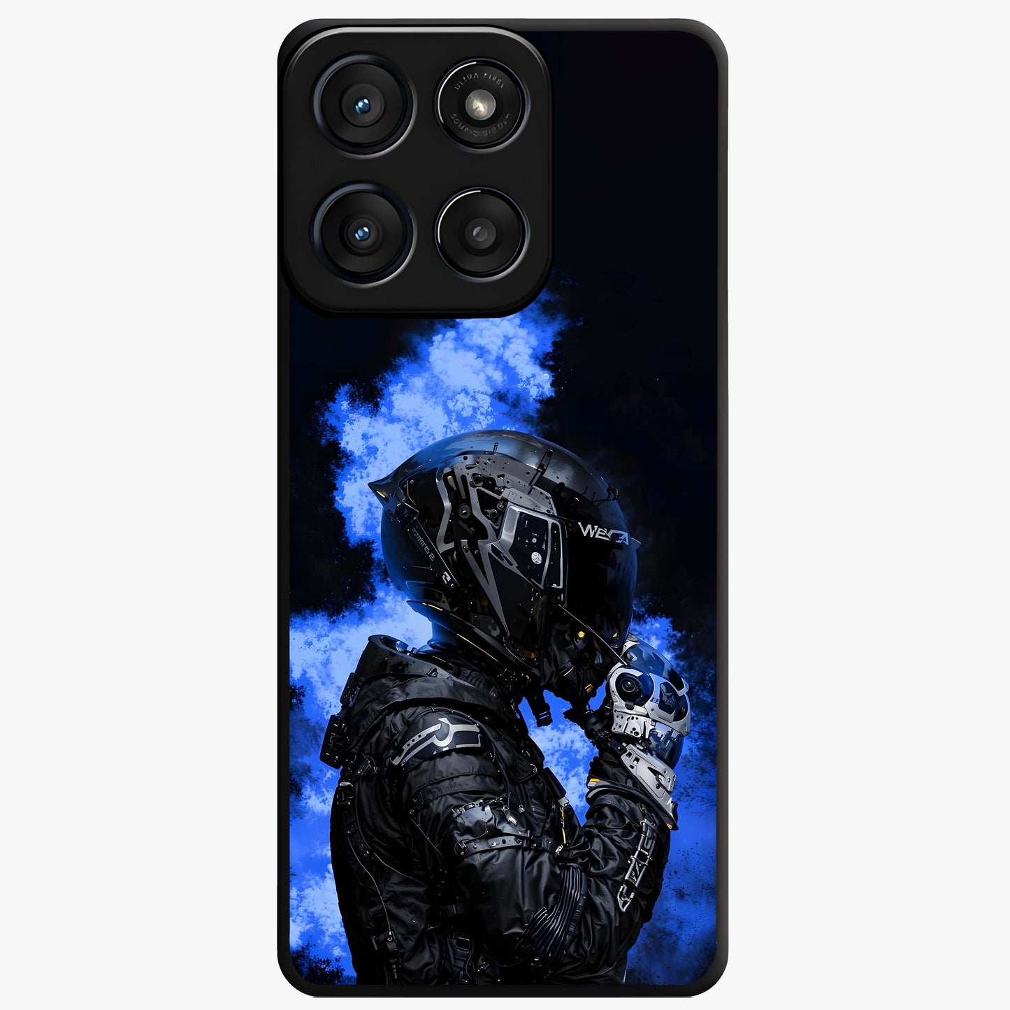 Cyber Sentinel Protocol Glass Case showing flat back view with futuristic cyber themed artwork and glossy glass finish.
