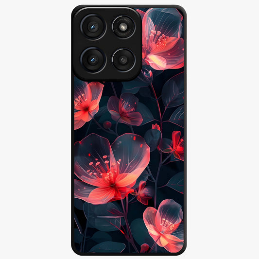 Dark Shade of Flower Glass Case showing flat back view with elegant dark floral artwork and glossy glass finish.