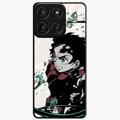 Demon Slayer Glass Case showing flat back view with bold anime inspired artwork and glossy glass finish.