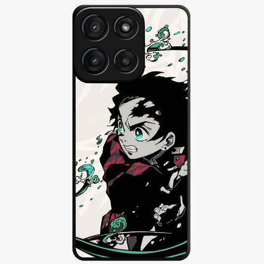 Demon Slayer Glass Case showing flat back view with bold anime inspired artwork and glossy glass finish.