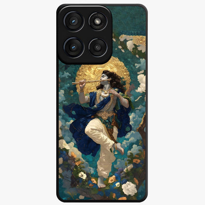 Divine Krishna Art Glass Case showing flat back view with Lord Krishna artwork and glossy glass finish.