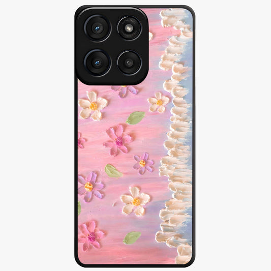 Dreamy Painted Garden Glass Case showing flat back view with artistic painted floral garden artwork and glossy glass finish.