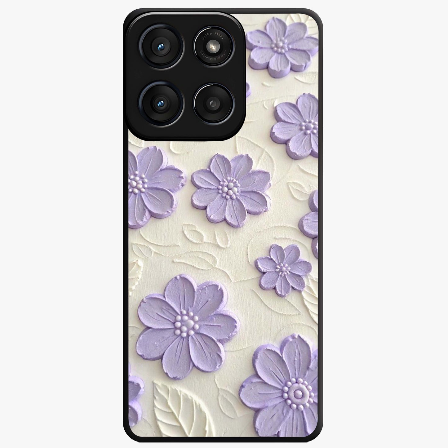 Floral Wall Art With Purple Flowers Glass Case showing flat back view with purple flower artwork and glossy glass finish.