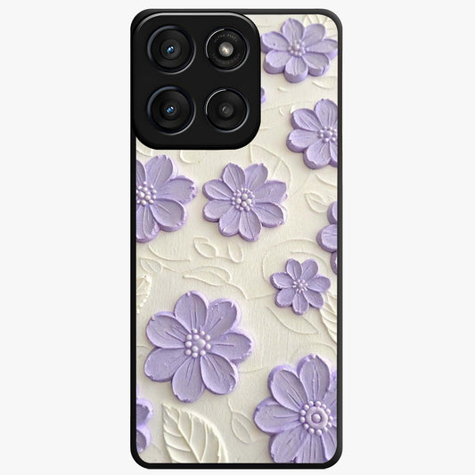 Floral Wall Art With Purple Flowers Glass Case showing flat back view with purple flower artwork and glossy glass finish.