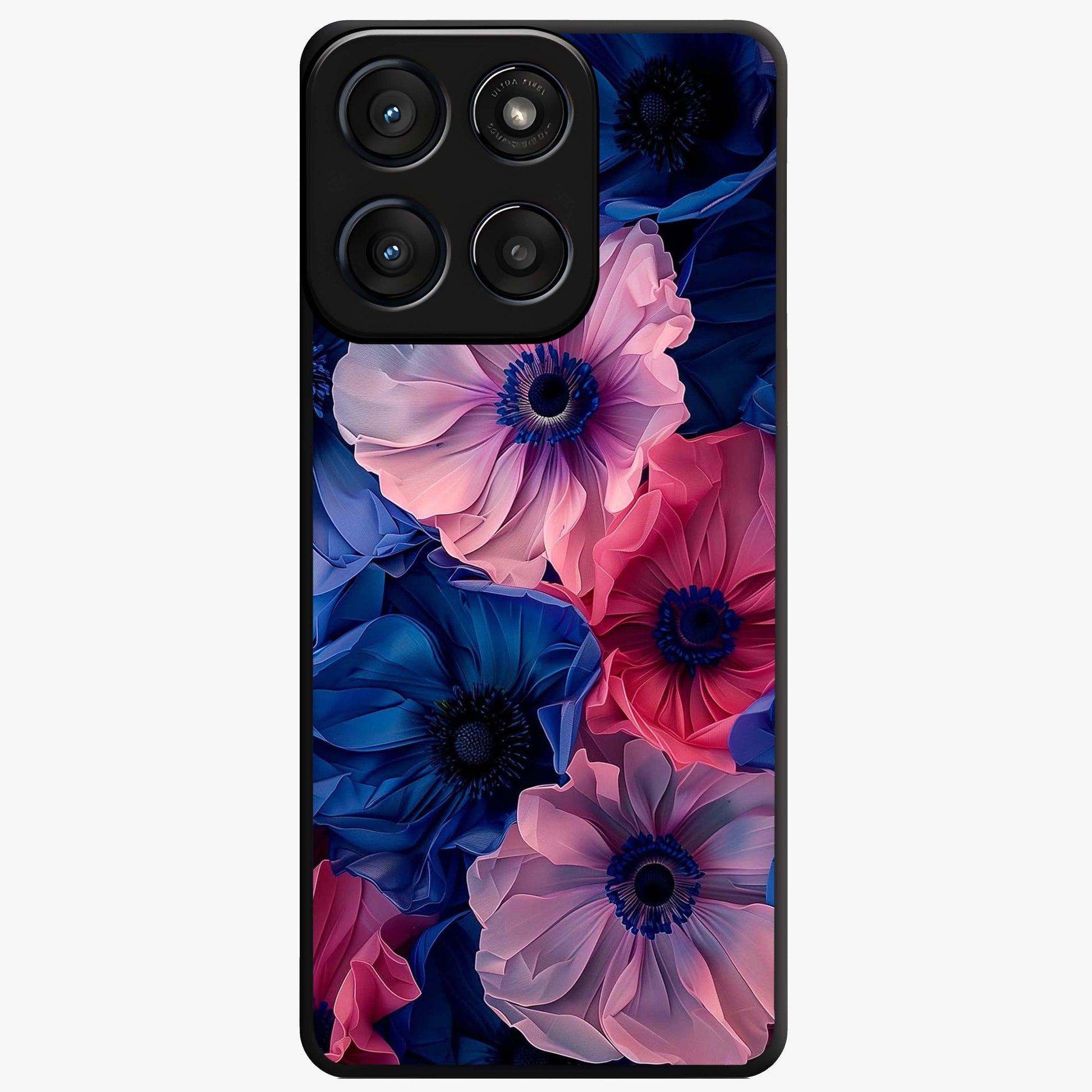 Flower Paper Art Pattern Glass Case showing flat back view with paper cut style floral artwork and glossy glass finish.