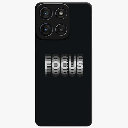 Focus Mode On Glass Case showing flat back view with bold motivational typography design and glossy glass finish.