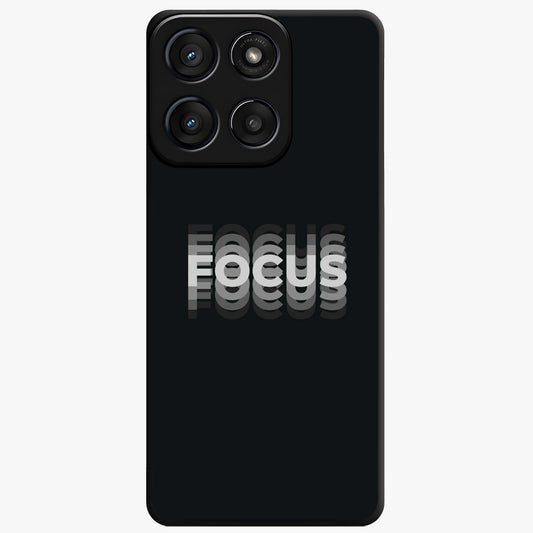 Focus Mode On Glass Case showing flat back view with bold motivational typography design and glossy glass finish.